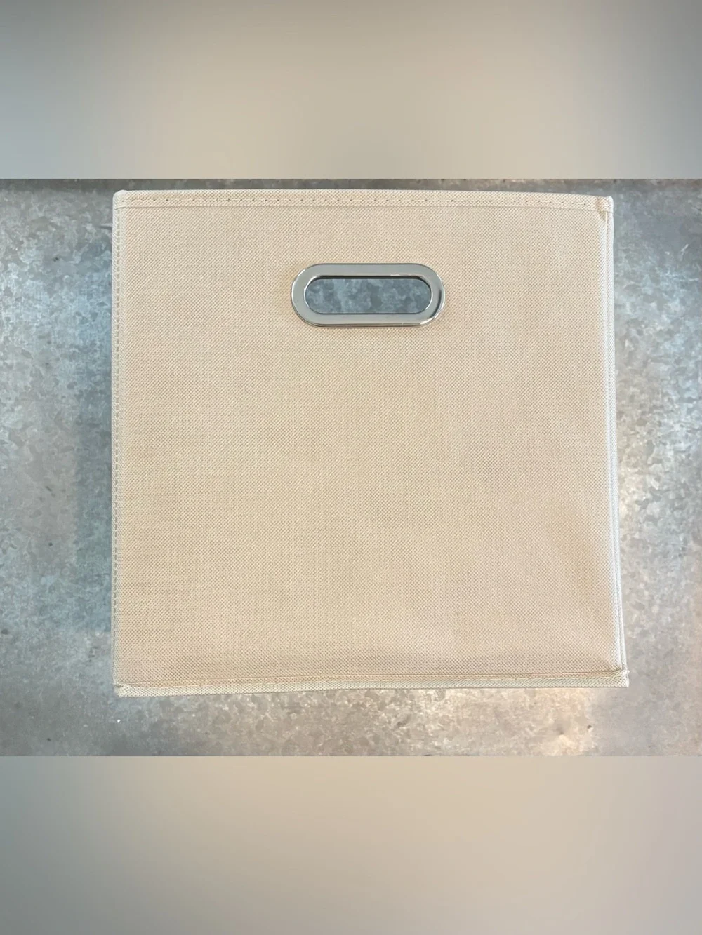 Neutral Beige Fabric Storage Bin with Metal Handle